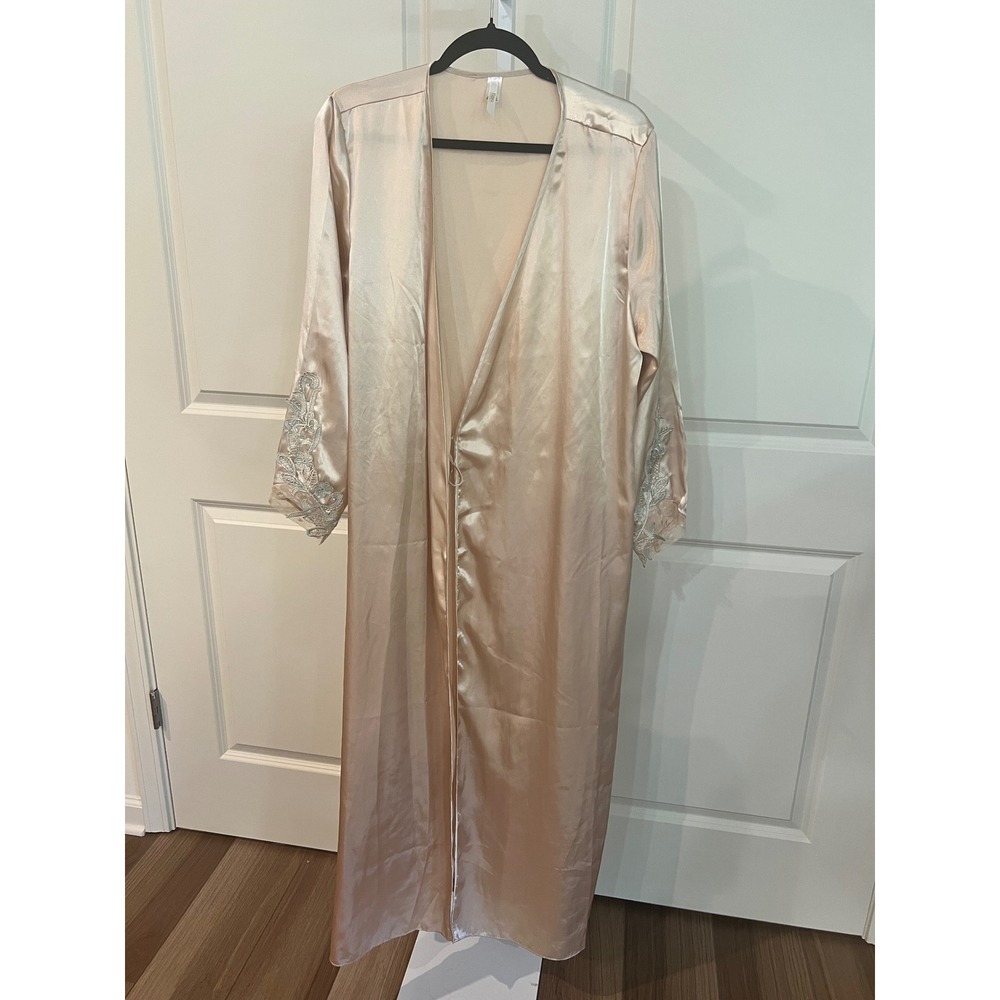 Flora by Flora Nikrooz Champagne Satin Lace Trim Long Robe L/XL